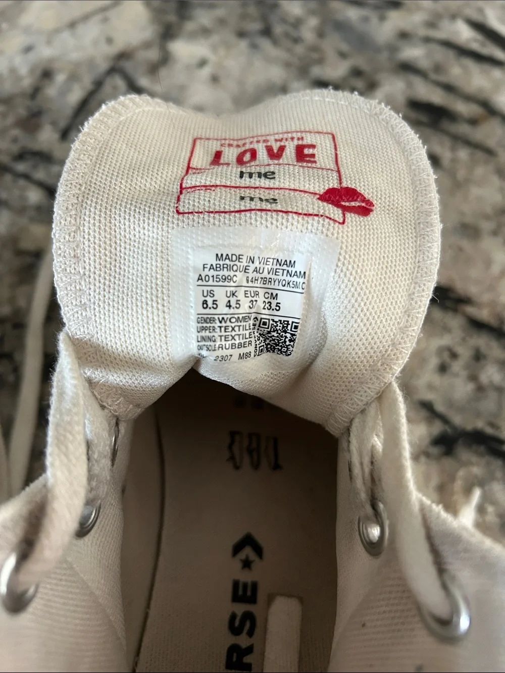 Converse White High Top Sneakers with Red Heart Accents